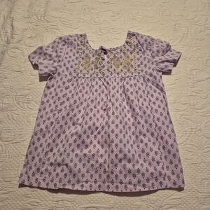 Tea Collection girls size 10 blouse purple with gold embroidery gathered on back